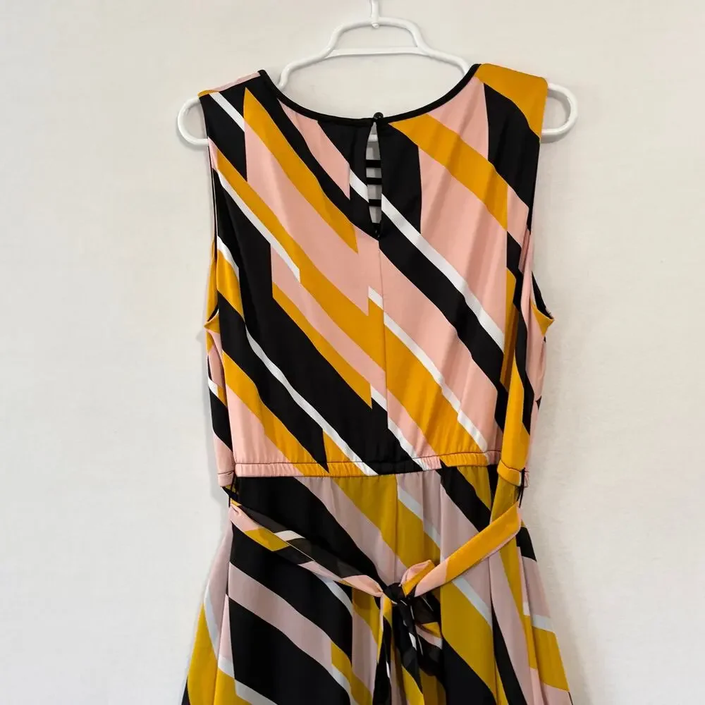 Lane Bryant Maxi Dress Womens Plus 18 Yellow Black Striped Chiffon Sleeveless - Picture 12 of 14